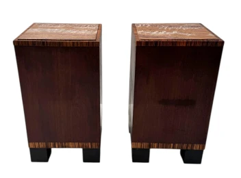 Two Art Deco Nightstands or Bedside Tables with Multi-Colored Marble Tops, 1930s